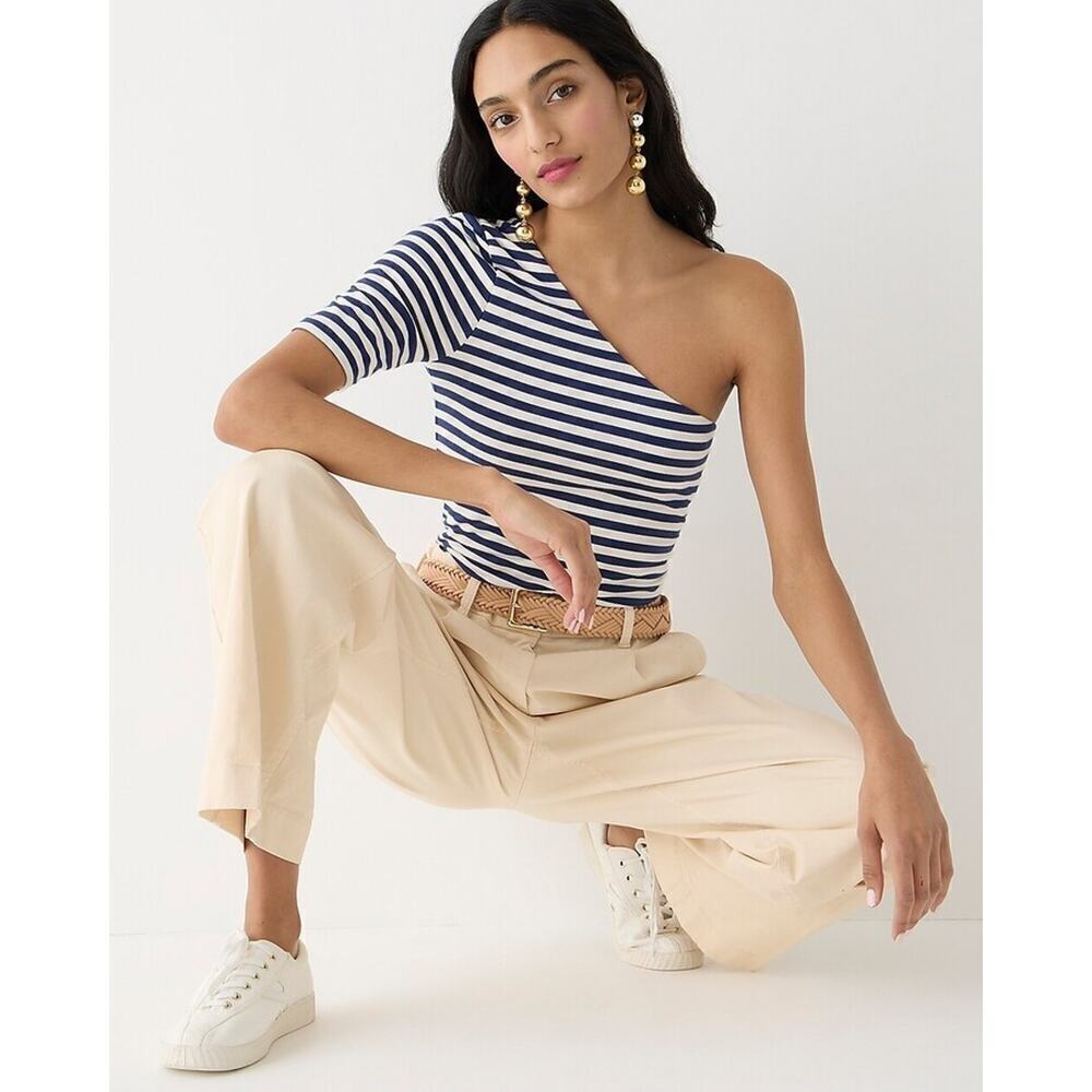 J. Crew NWT FormKnit Striped One-Shoulder Elbow-Sleeve T-shirt Sz S - Picture 3 of 6